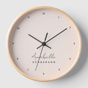 Monogram Blush Pink Modern Minimalist Feminine Clock