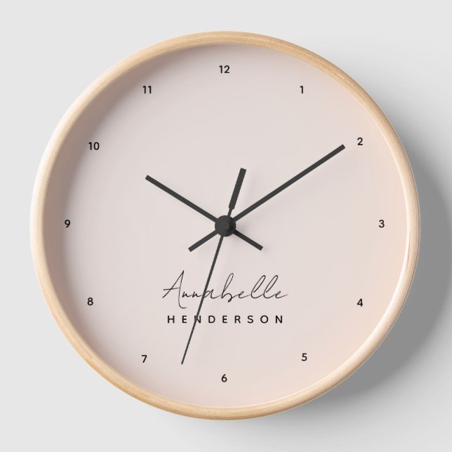 Monogram Blush Pink | Modern Minimalist Feminine Clock (Front)