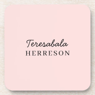 Monogram Blush Pink Modern Minimalist Feminine Coaster