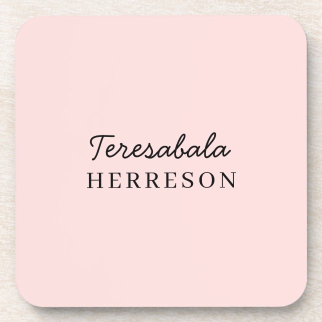 Monogram Blush Pink Modern Minimalist Feminine Coaster (Front)