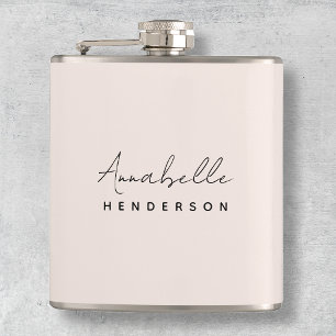 Monogram Blush Pink Modern Minimalist Feminine Hip Flask