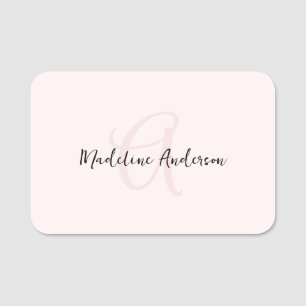 Monogram Blush Pink Modern Minimalist Feminine Name Tag