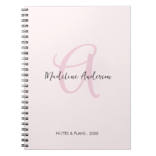 Monogram Blush Pink Modern Minimalist Feminine Notebook