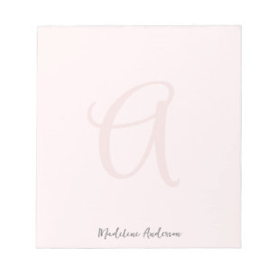 Monogram Blush Pink Modern Minimalist Feminine Notepad