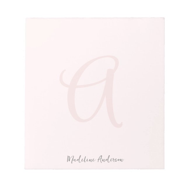 Monogram Blush Pink Modern Minimalist Feminine Notepad (Front)