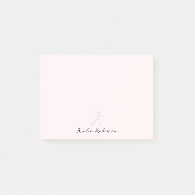 Monogram Blush Pink | Modern Minimalist Feminine Post-it Notes (Front)