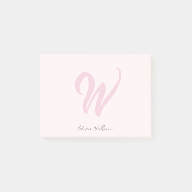 Monogram Blush Pink Modern Minimalist Feminine Post-it Notes (Front)
