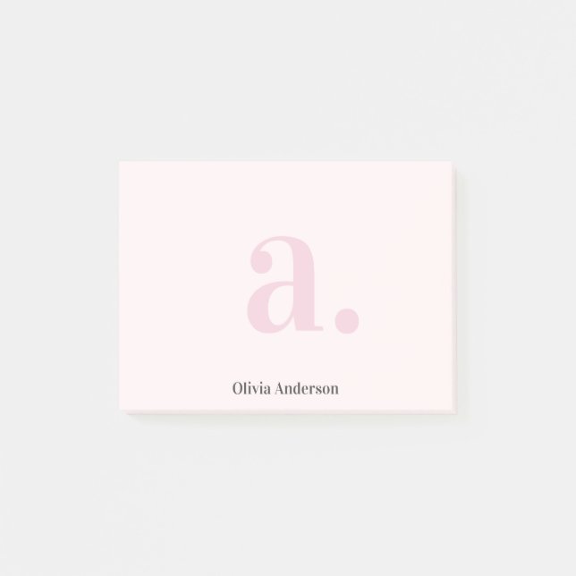 Monogram Blush Pink Modern Minimalist Feminine Post-it Notes (Front)