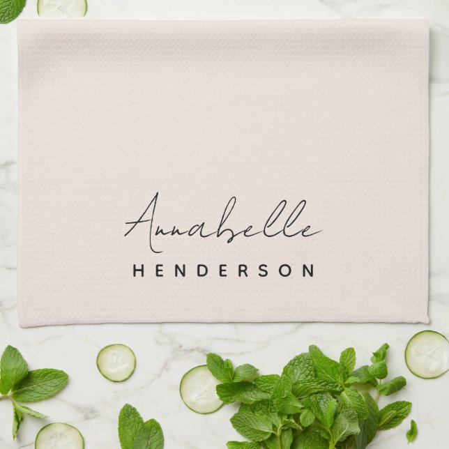 Monogram Blush Pink | Modern Minimalist Feminine Tea Towel (Folded)