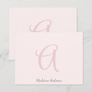 Monogram Blush Pink Modern Minimalist Feminine Thank You Card