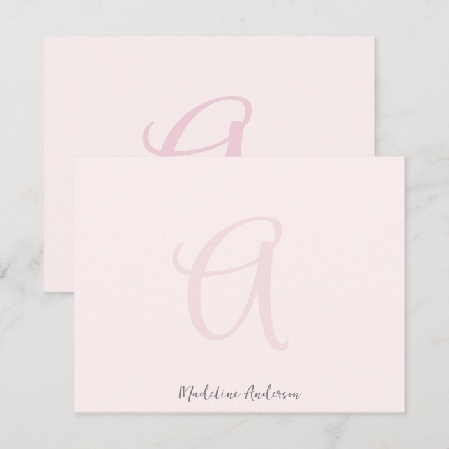 Monogram Blush Pink Modern Minimalist Feminine Thank You Card (Front/Back)