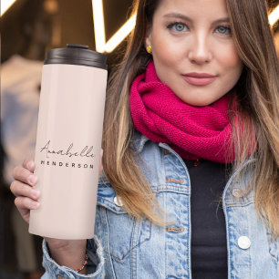 Monogram Blush Pink   Modern Minimalist Feminine Thermal Tumbler