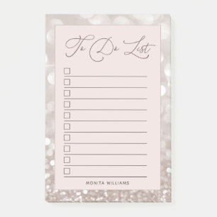 Monogram Blush Pink Modern To Do List Sparkle Post-it Notes