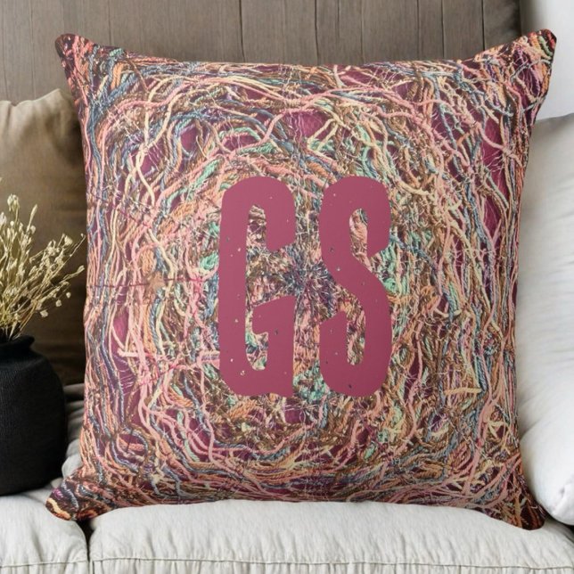 Monogram blush pink peach teal printed crochet  cushion (Creator Uploaded)