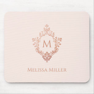 Monogram Blush Pink Rose Gold Crest Name Elegant Mouse Mat