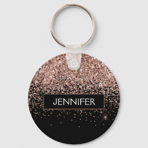 Monogram Blush Pink Rose Gold Glitter & Sparkle Key Ring