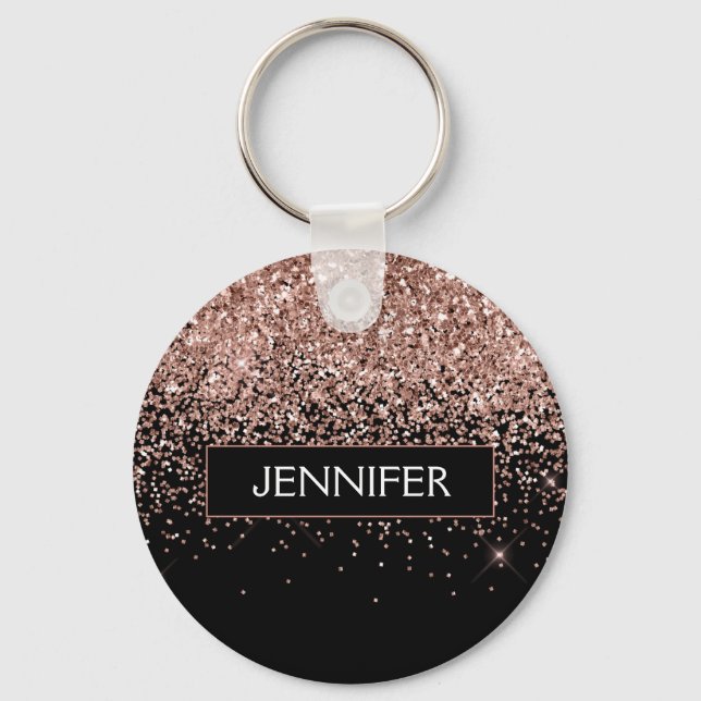 Monogram Blush Pink Rose Gold Glitter & Sparkle Key Ring (Front)