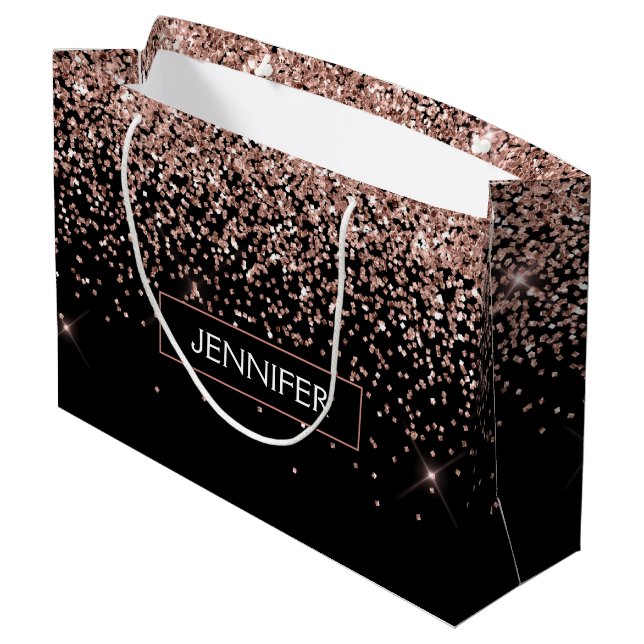 Monogram Blush Pink Rose Gold Glitter & Sparkle Large Gift Bag (Back Angled)