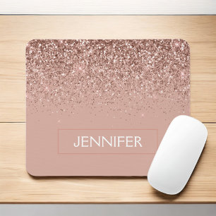 Monogram Blush Pink Rose Gold Glitter & Sparkle Mouse Mat