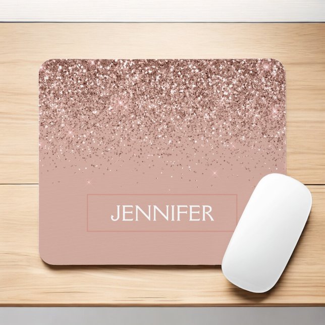 Monogram Blush Pink Rose Gold Glitter & Sparkle Mouse Mat (Creator Uploaded)