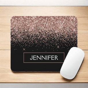 Monogram Blush Pink Rose Gold Glitter & Sparkle Mouse Mat