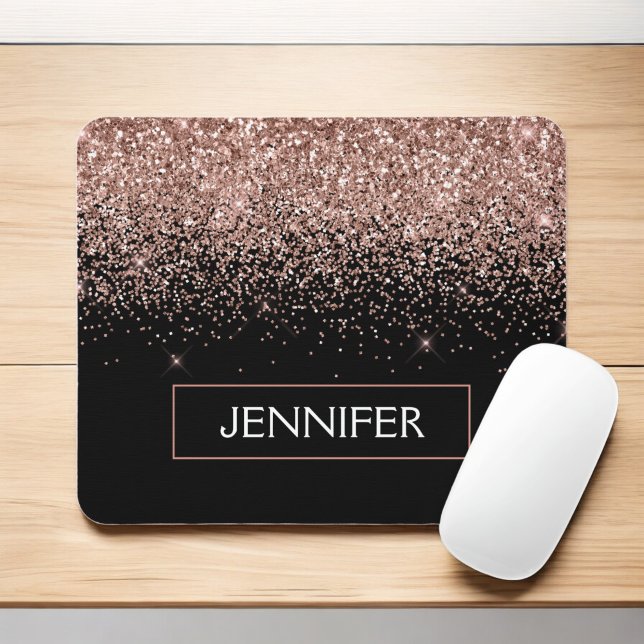 Monogram Blush Pink Rose Gold Glitter & Sparkle Mouse Mat (Creator Uploaded)
