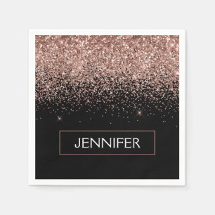 Monogram Blush Pink Rose Gold Glitter & Sparkle Napkin
