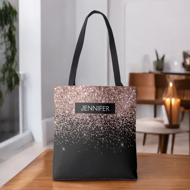 Monogram Blush Pink Rose Gold Glitter & Sparkle Tote Bag (Creator Uploaded)