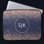 Monogram Blush Pink Rose Gold Navy Blue Glitter Laptop Sleeve<br><div class="desc">Blush Pink - Rose Gold and Navy Blue Faux Glitter and Sparkle Elegant Monogrammed Initials Case. This case can be customised to include your initial and first name.</div>