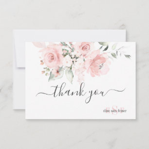 Monogram Blush Pink Roses Watercolor Flowers Thank You Card