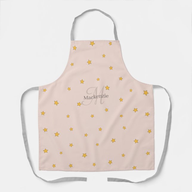 Monogram Blush Pink Stars All-Over Print Apron (Front)