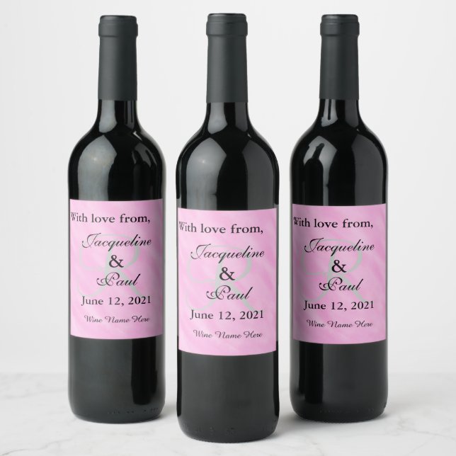 Monogram Blush Pink Watercolor Wedding Thank You Wine Label (Bottles)