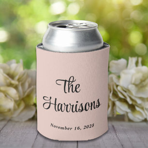 Monogram Blush Pink Wedding Can Cooler