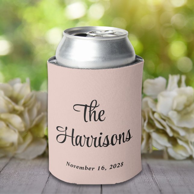 Monogram Blush Pink Wedding Can Cooler (Creator Uploaded)