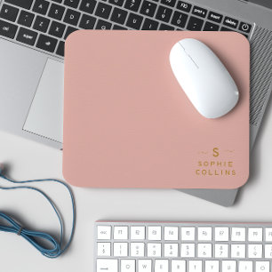 Monogram Blush Rose Gold Minimalist Elegant Name Mouse Mat