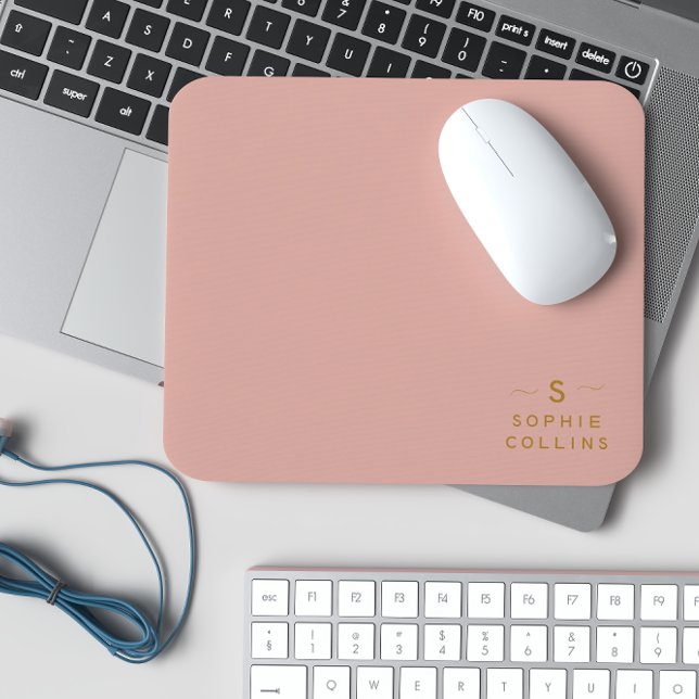Monogram Blush Rose Gold Minimalist Elegant Name Mouse Mat (Creator Uploaded)