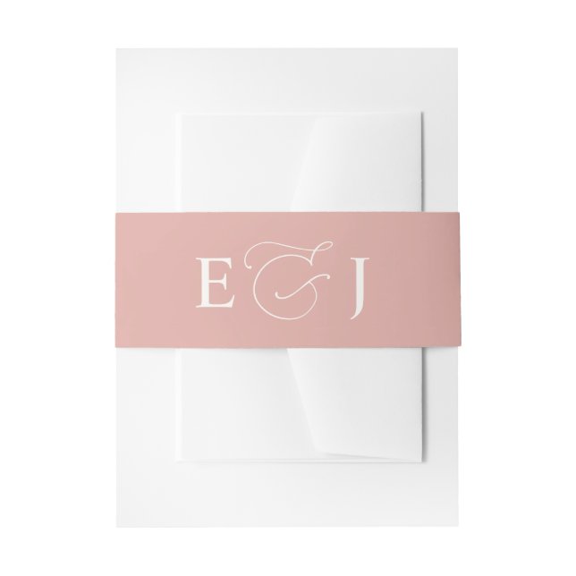 Monogram Blush Wedding Invitation Belly Band (Front Example)