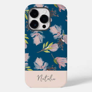 Monogram Boho and beautiful navy blue and pink Case-Mate iPhone 14 Pro Case