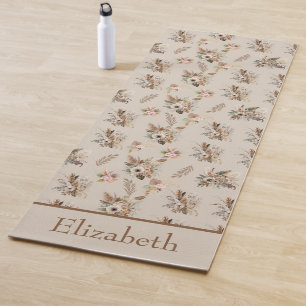 Monogram Boho Beige Brown Botanical Grass Floral  Yoga Mat