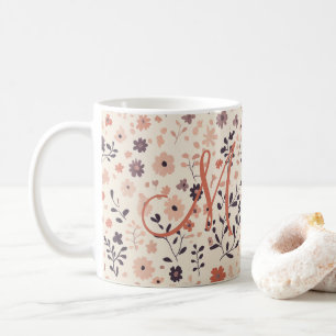 Monogram Boho Blush Pink Beige Coral Wildflower Coffee Mug