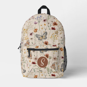 Monogram Boho Butterflies Wildflowers Printed Backpack