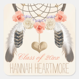 MONOGRAM BOHO DREAM CATCHER GRADUATION CLASS OF SQUARE STICKER