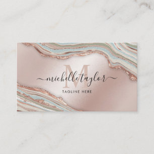 Monogram Boho Earth Tones Agate Rose Gold Business Card