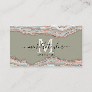 Monogram Boho Earth Tones Agate Sage Green Business Card
