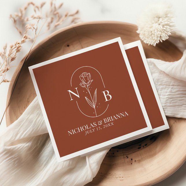 Monogram Boho Terracotta Burnt Orange Wedding Napkin (Creator Uploaded)