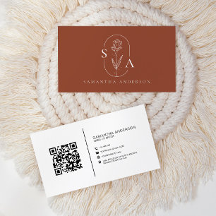 Monogram Boho Terracotta QR Code Modern Business Card