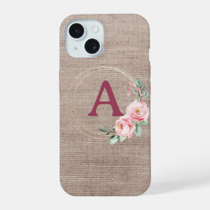 Monogram Boho Watercolor Flower iPhone 15 Case