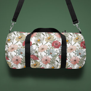 Monogram Boho Wild Flower Floral Pattern Duffle Bag