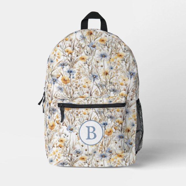 Monogram Boho Wildflower Printed Backpack (Front)