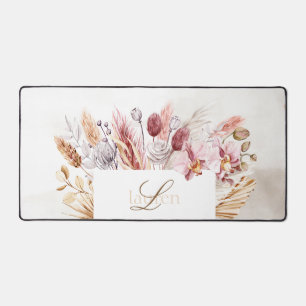 Monogram Boho Wildflower Watercolor Desk Mat